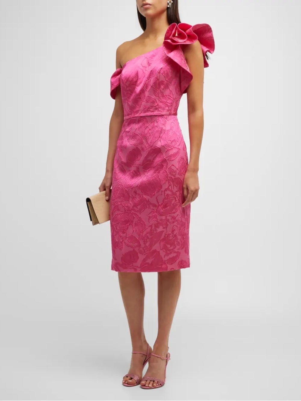 Rickie Freeman For Teri Jon New One Shoulder Ruffle Floral Jacquard Dress Sz 10